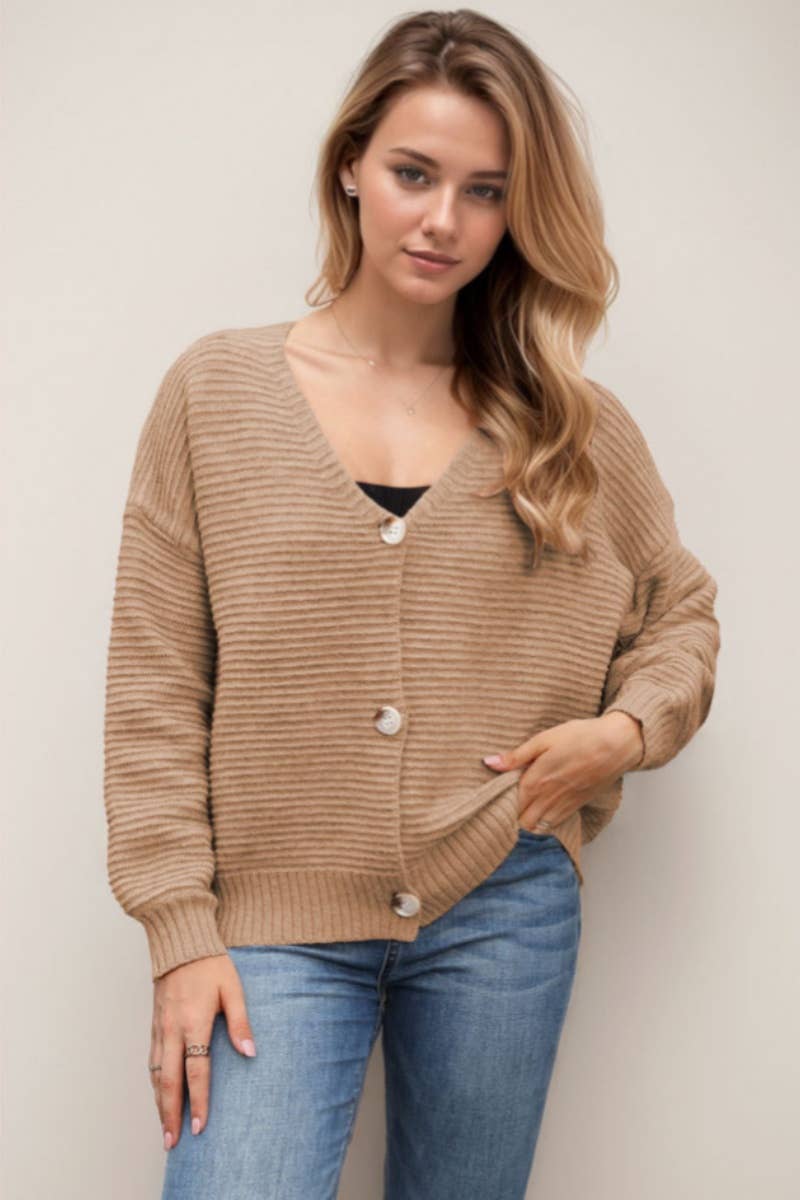 CWOCAL2209_V-NECK BUTTON LONG-SLEEVED SWEATER CARDIGAN