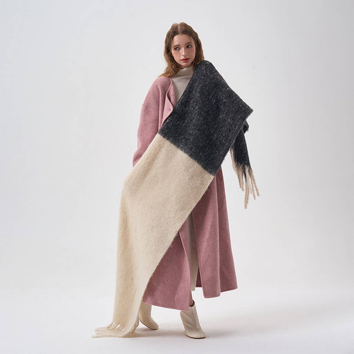 Colorblock Faux Cashmere Long Scarf for Winter