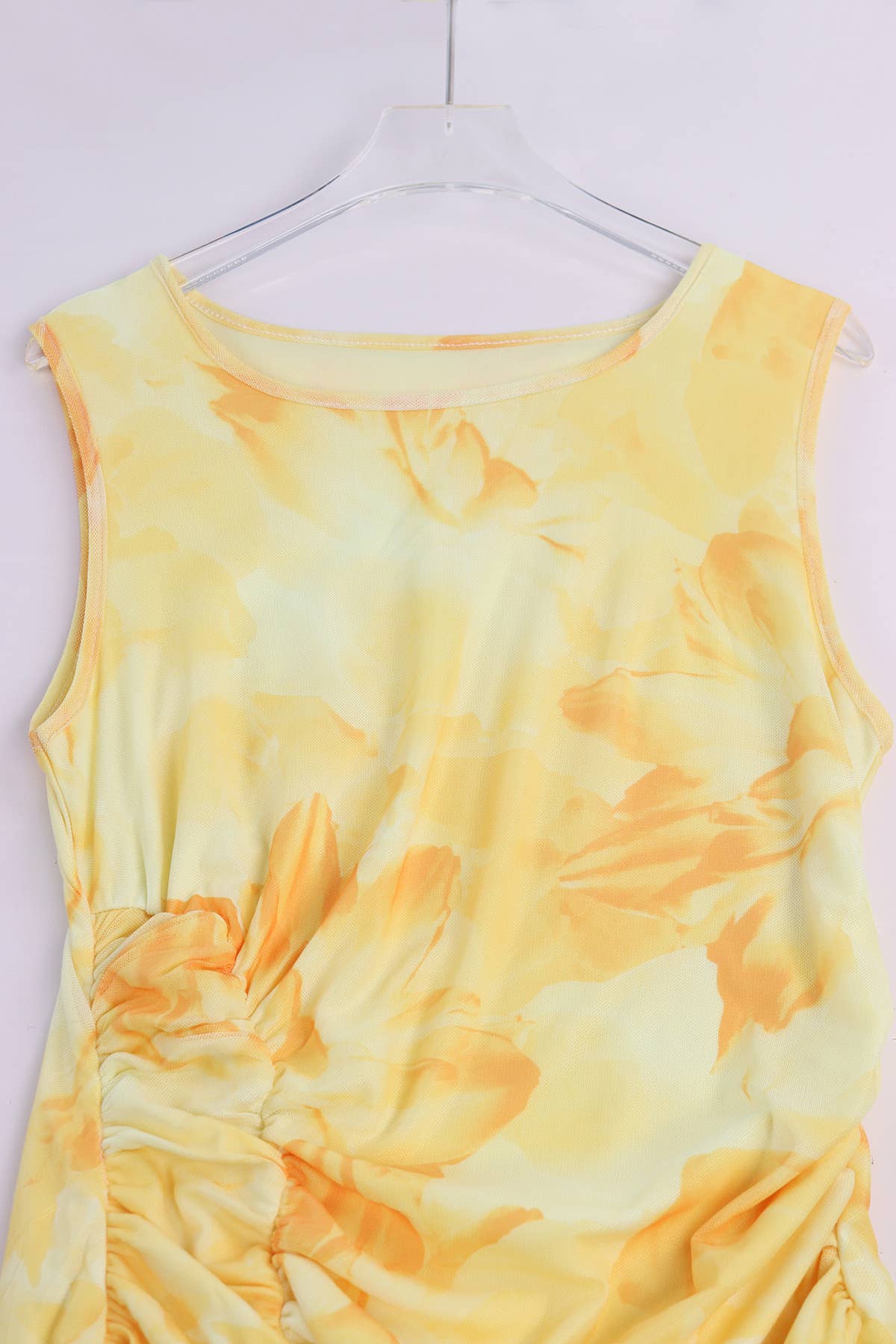 Waistband sleeveless print pleated dress