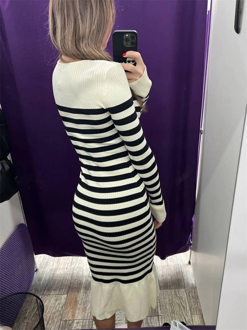 RETRO FASHION SQUARE COLLAR CASUAL SLIM-FIT DRESS