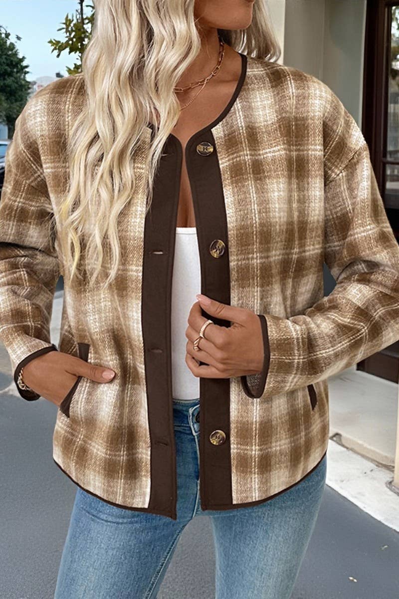 CWOCO00174_CASUAL LOOSE PLAID SHORT CARDIGAN JACKET
