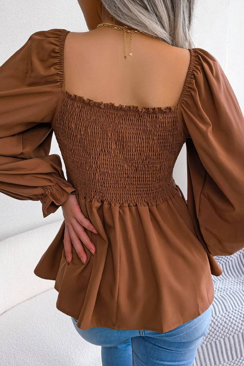 WOODEN EAR EDGE SQUARE COLLAR LONG SLEEVE SHIRT_CWTSTL1038