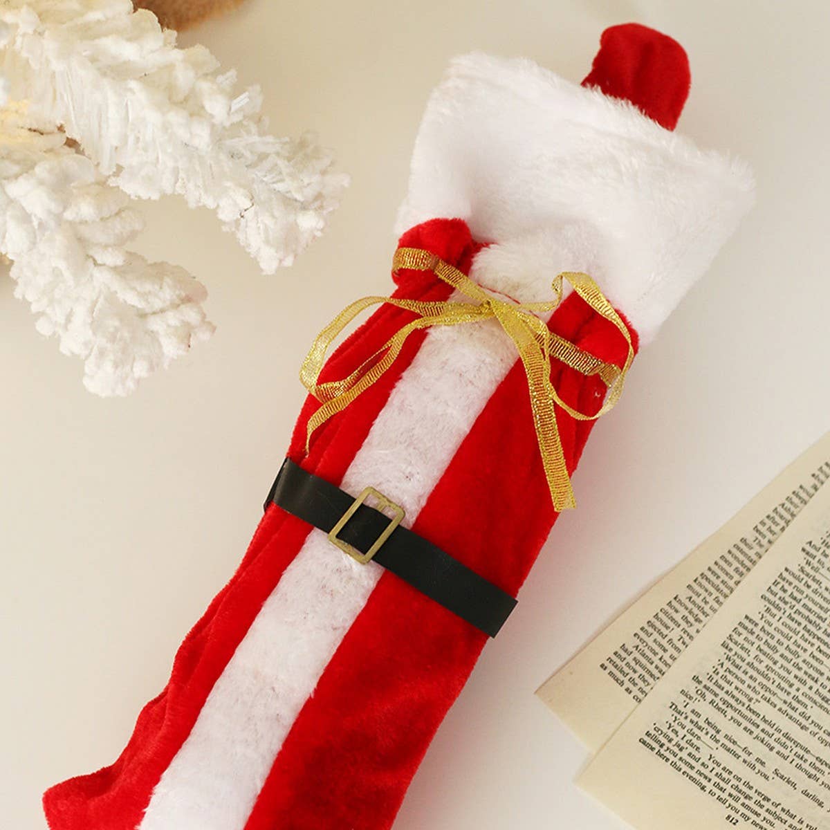 CWMM9636_CHRISTMAS RESTAURANT DRAWSTRING WINE BOTTLE HOLDER