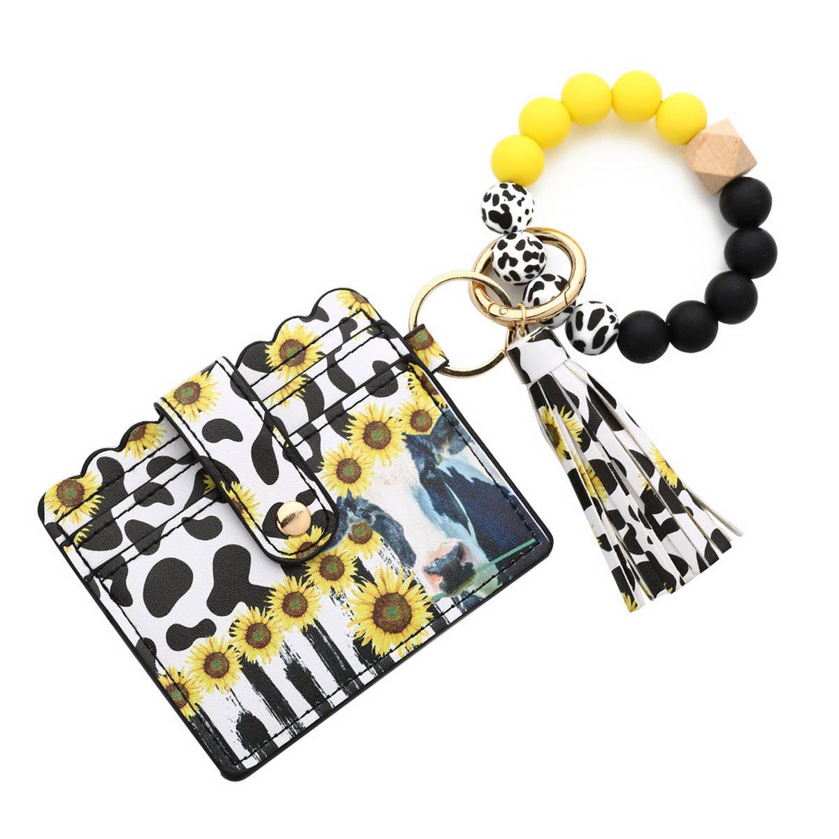 Western Bull Card Wallet with Beaded Keychain_CWAB4948