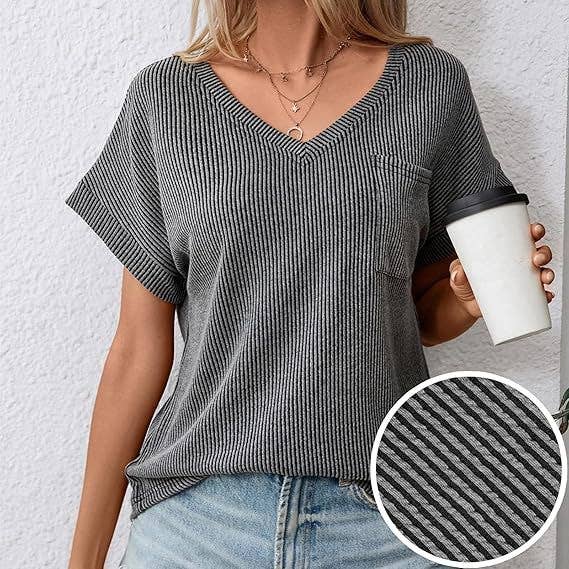 Women¡¯s fashion colorblock twist V-neck tee