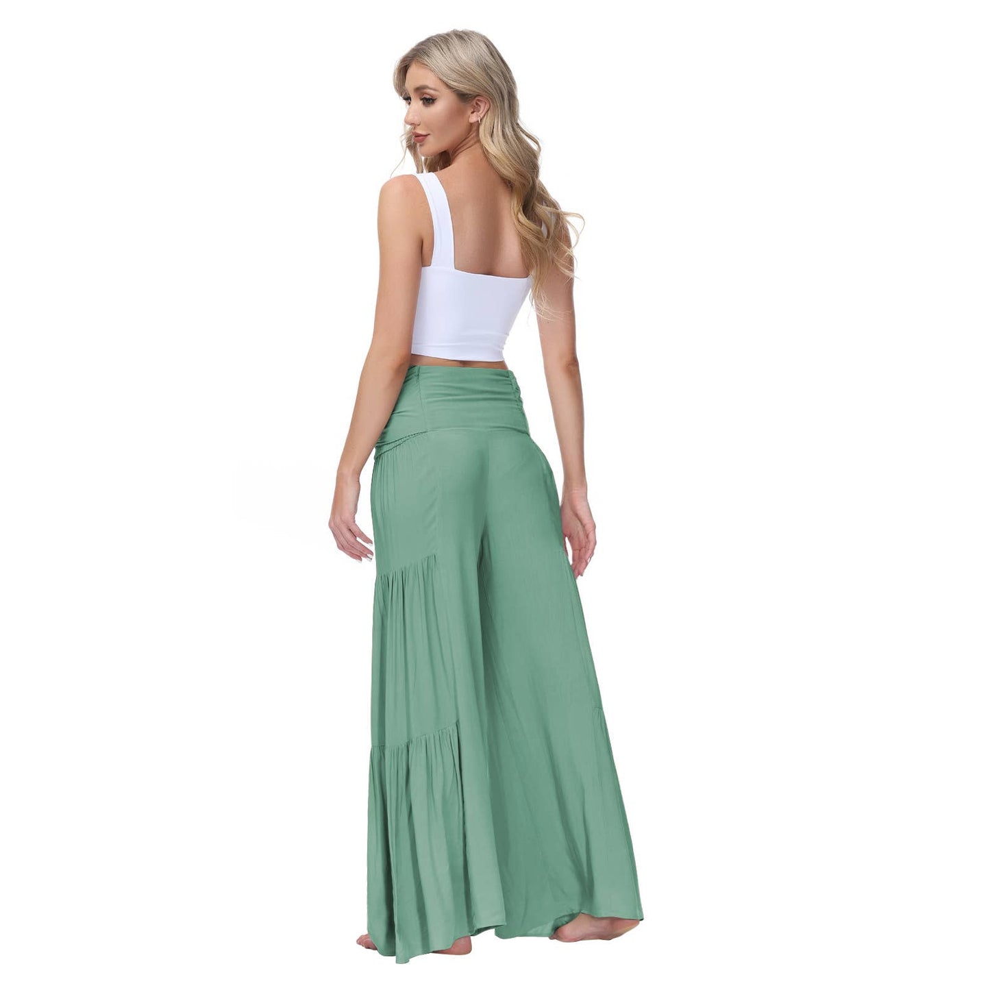 Loose tight straps pleated waists Wide-leg pants