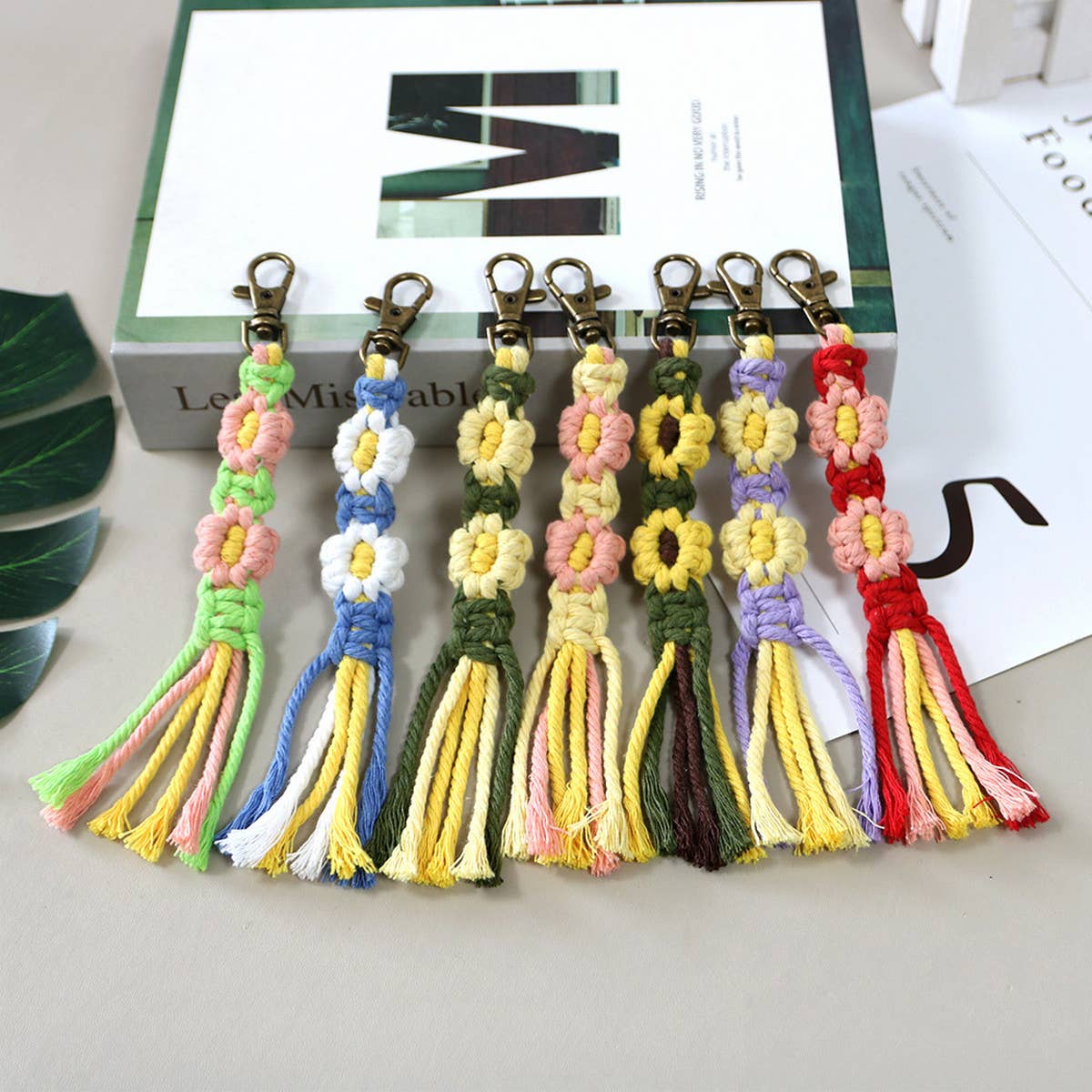 HANDMADE COTTON ROPE FLOWER WOVEN KEYCHAIN