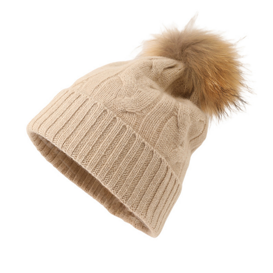 Winter Knit Pom Pom Hat ? Soft Cashmere for Her_CWAH3996