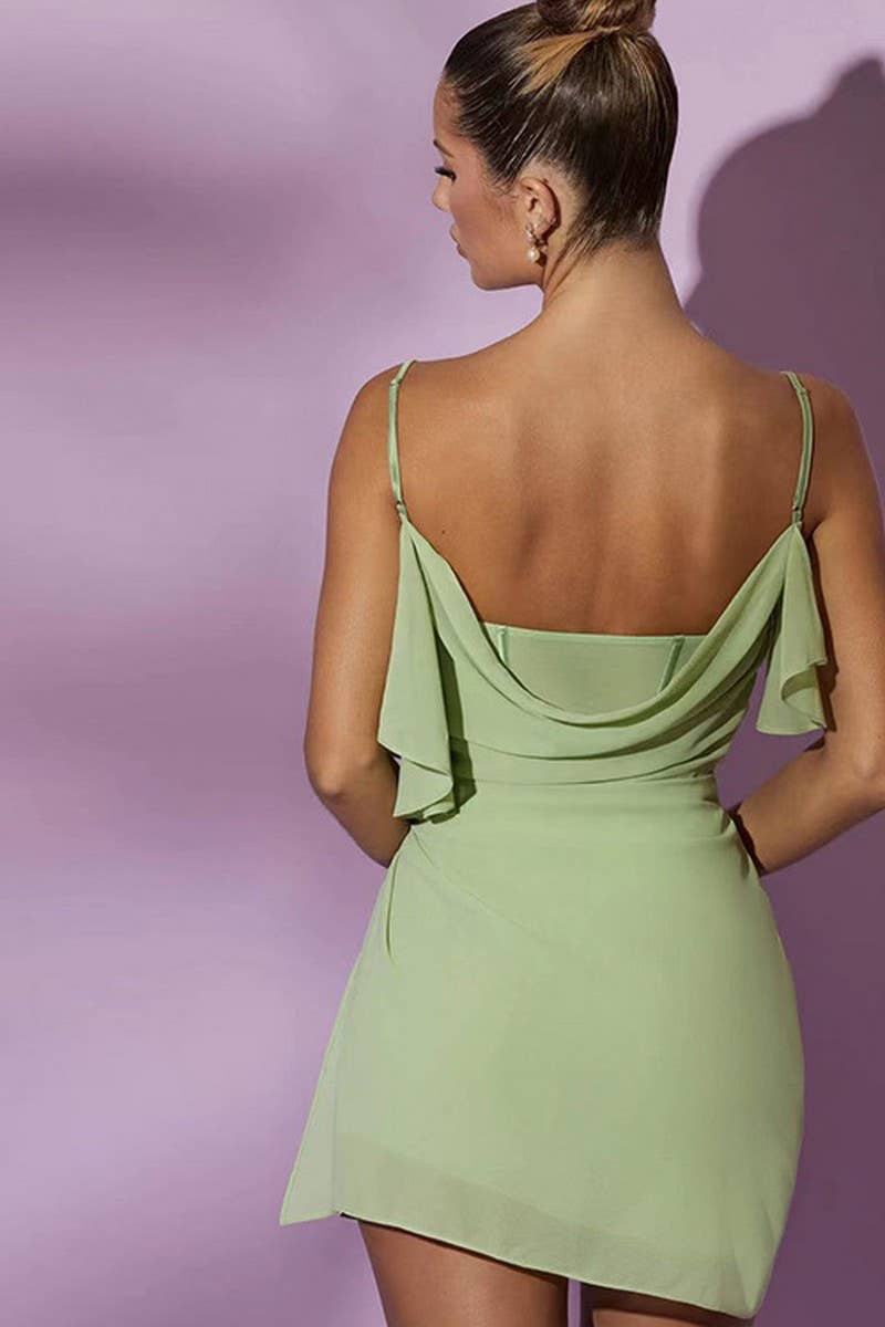 CWDSD10665_SEXY CHIFFON RUFFLE OFF SHOULDER CAMI DRESS