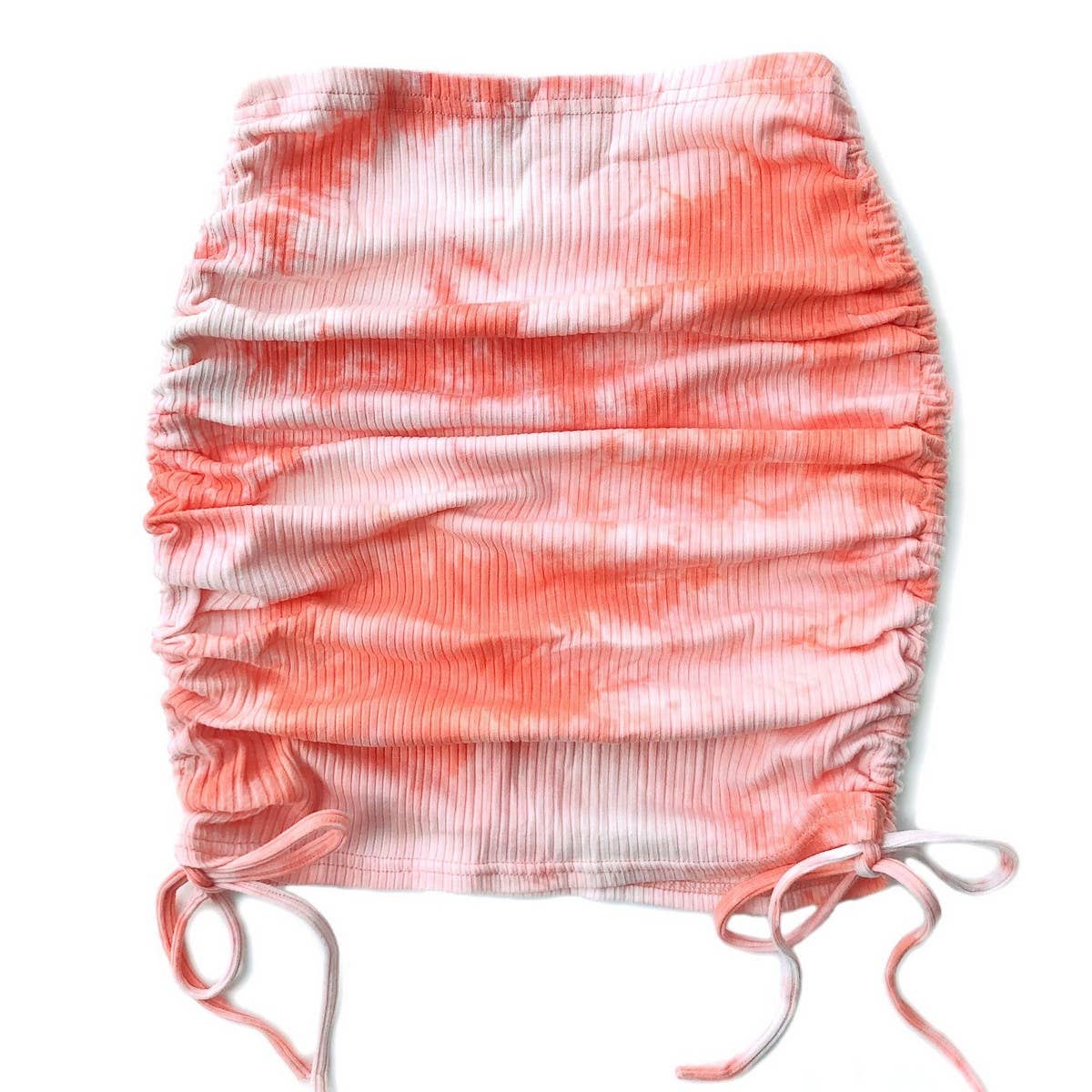 KNITTED DRAWSTRING SKIRT TIE-DYE PLEATED SKIRT