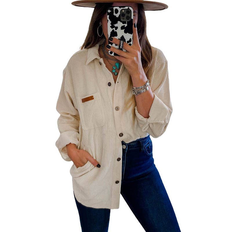 SOLID COLOR LAPEL CASUAL ALL-MATCH CORDUROY SHIRT