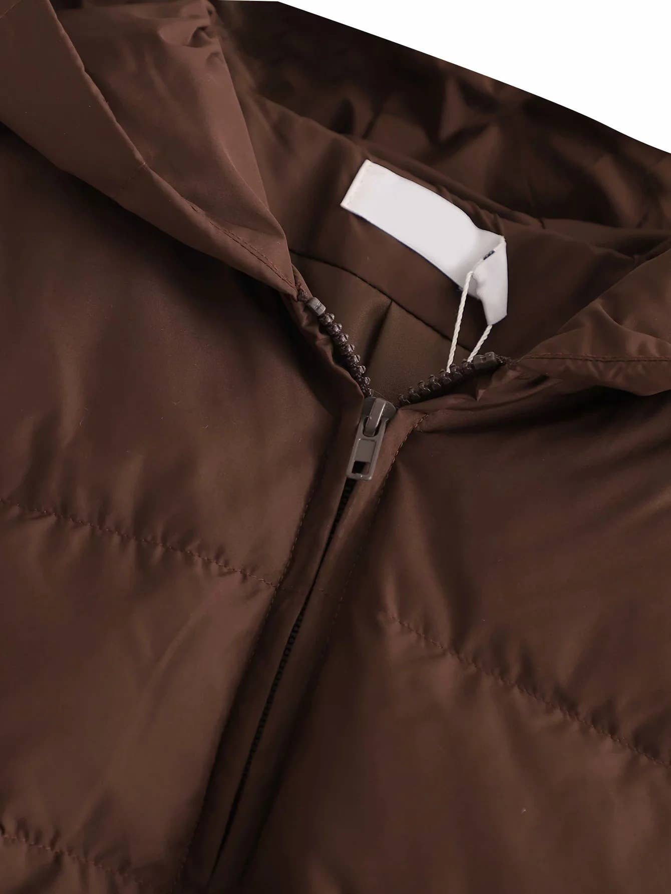 Short solid-color hooded hand-stuffed jacket