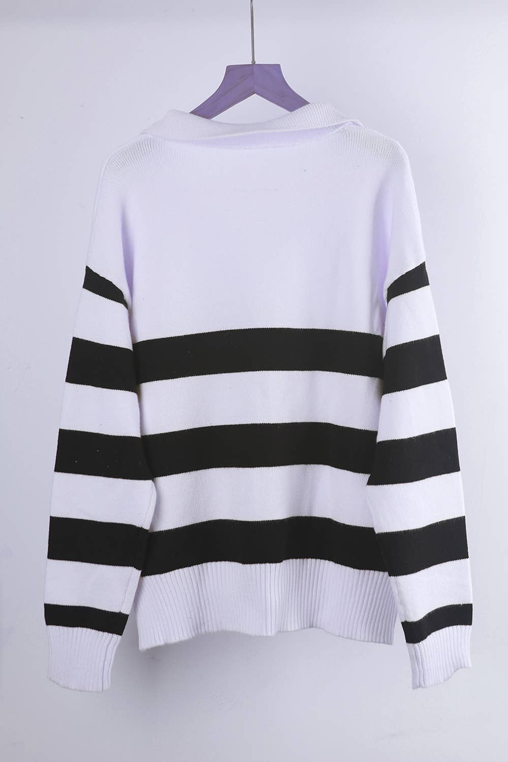 STRIPED PATCHWORK PLOL COLLAR SWEATER SWEATER