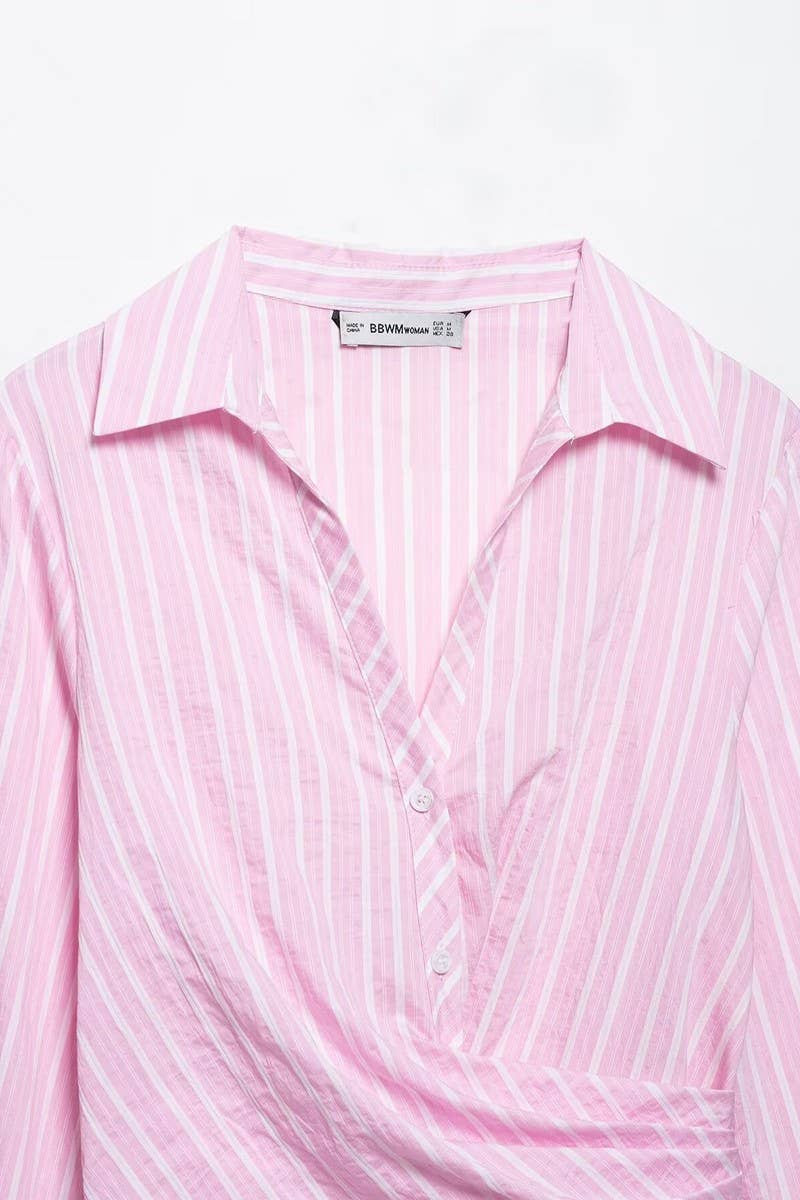 CWDMD5261_SPRING FASHION STRIPED V-NECK LONG SLEEVE DRESS