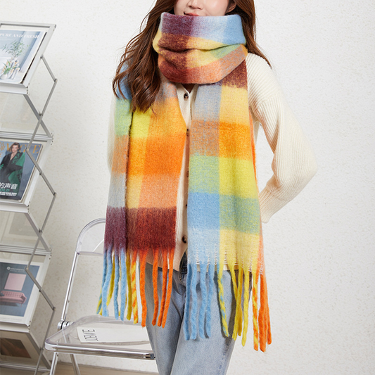 Colorblock Brushed Shawl ? Ins Style Winter Scarf