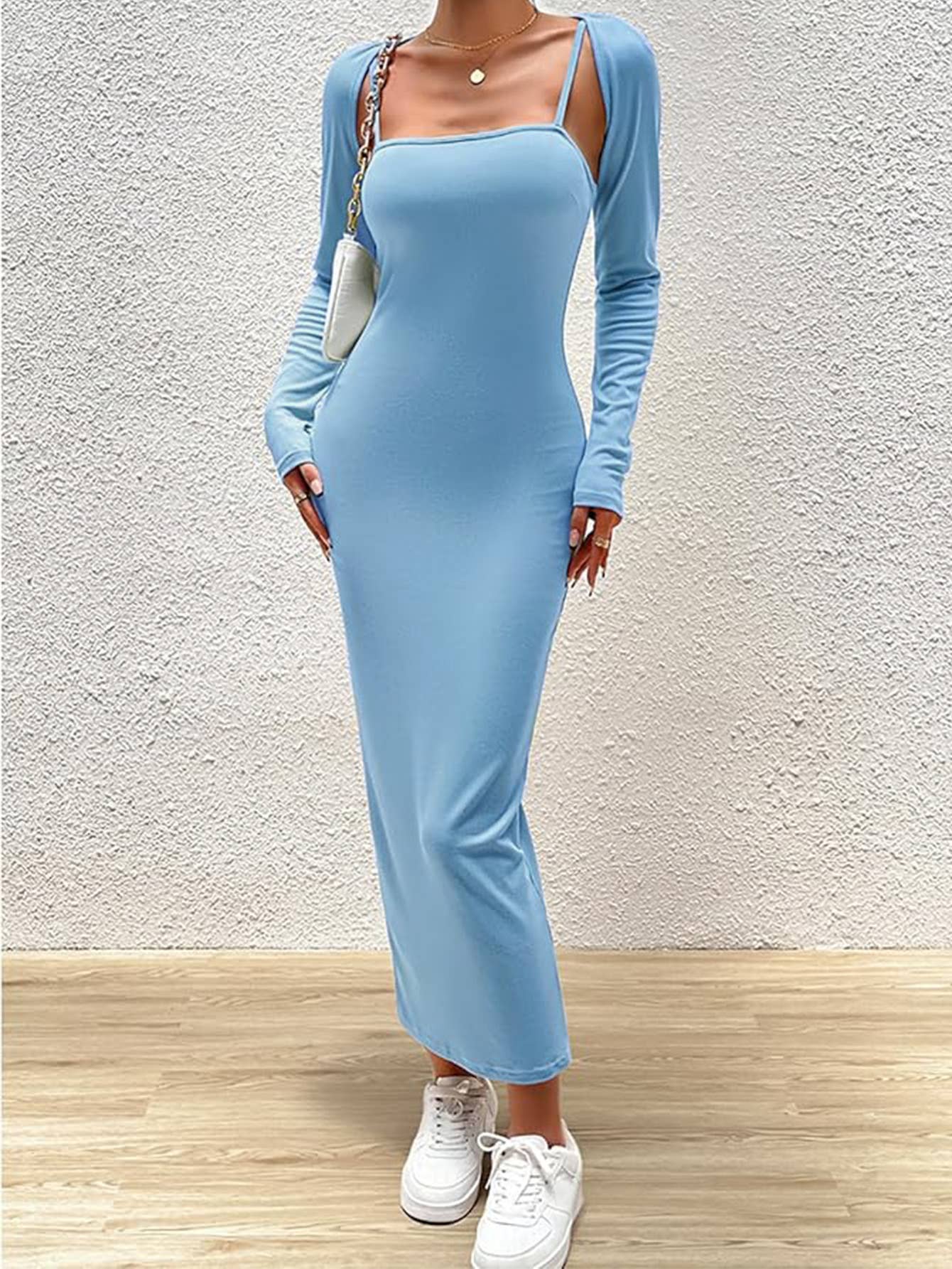 Light blue fashion set with shawl and dress