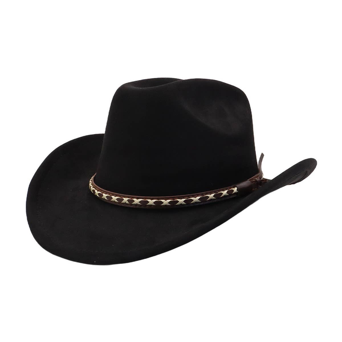 Suede Cowboy Fedora Hat Western Ethnic Style_CWAH04416
