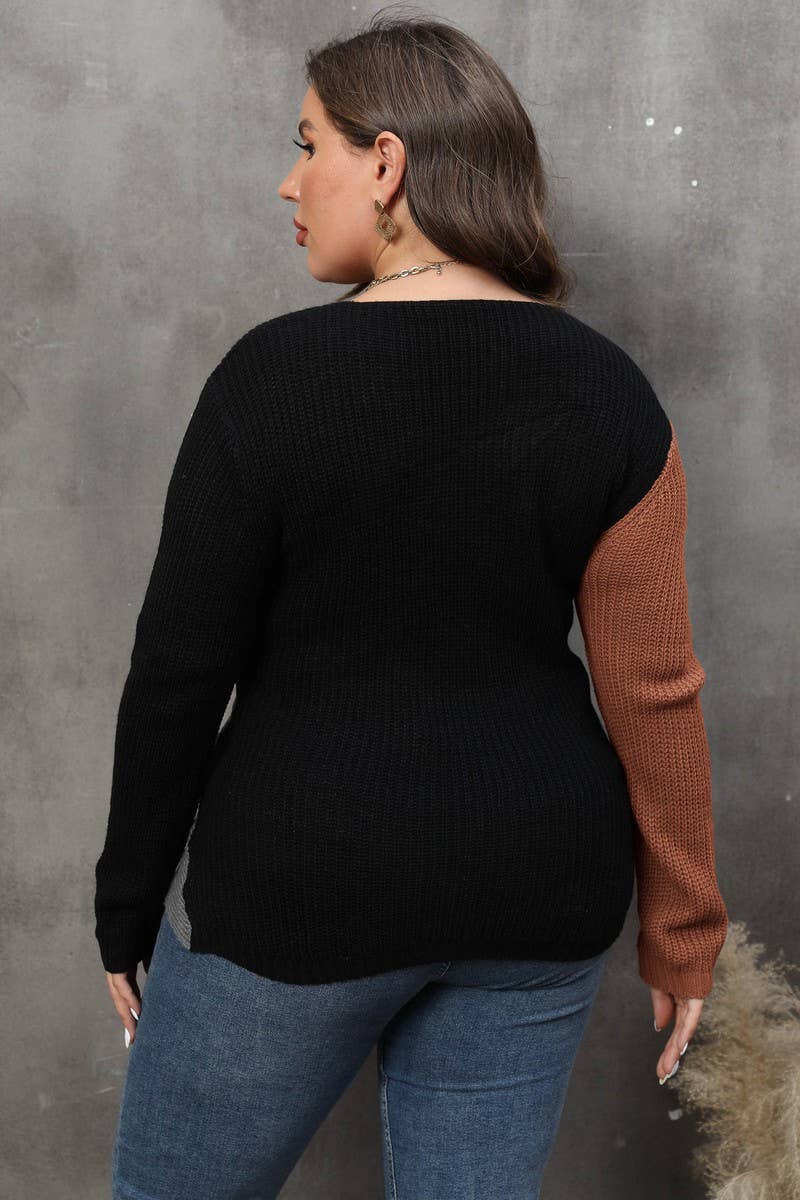 CWOSWL1569_PLUS Size V-Neck Long Sleeve Pullover Sweater