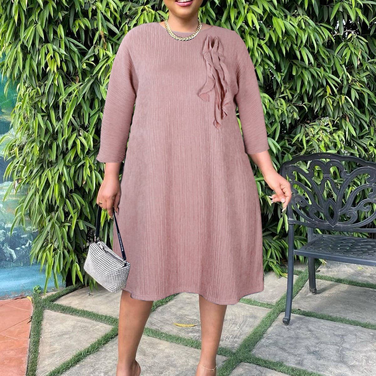 SOLID COLOR LOOSE CASUAL ROUND NECK DRESS_CWDSD6164