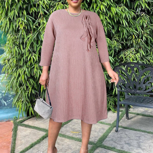 SOLID COLOR LOOSE CASUAL ROUND NECK DRESS_CWDSD6164