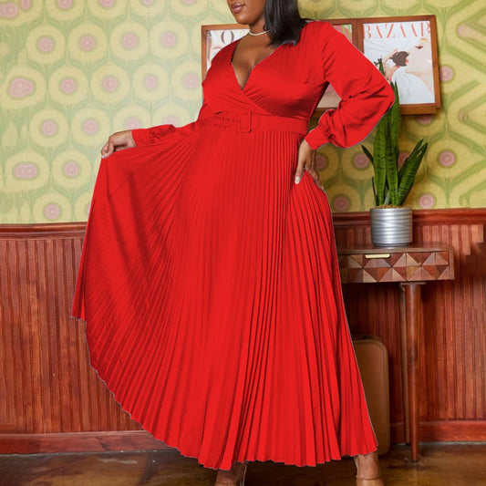 FASHIONABLE AND ELEGANT SOLID COLOR PLEATED DRESS_CWDMD3677