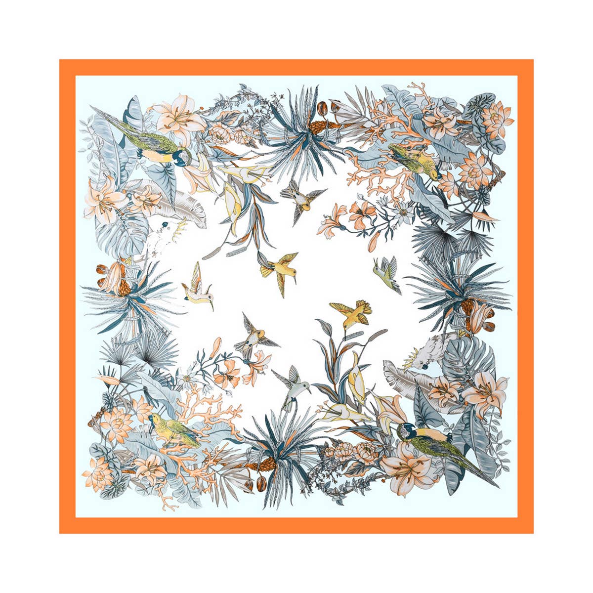 Luxury Style Floral Satin Square Scarf for Summer