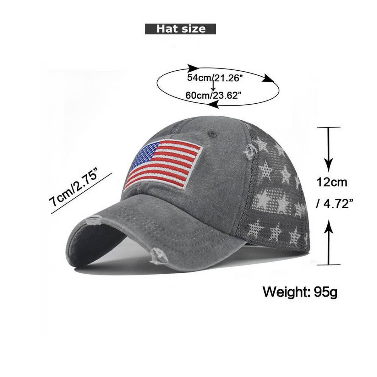 Washed Cotton Distressed Star US Flag Ponytail Cap CWAH1379
