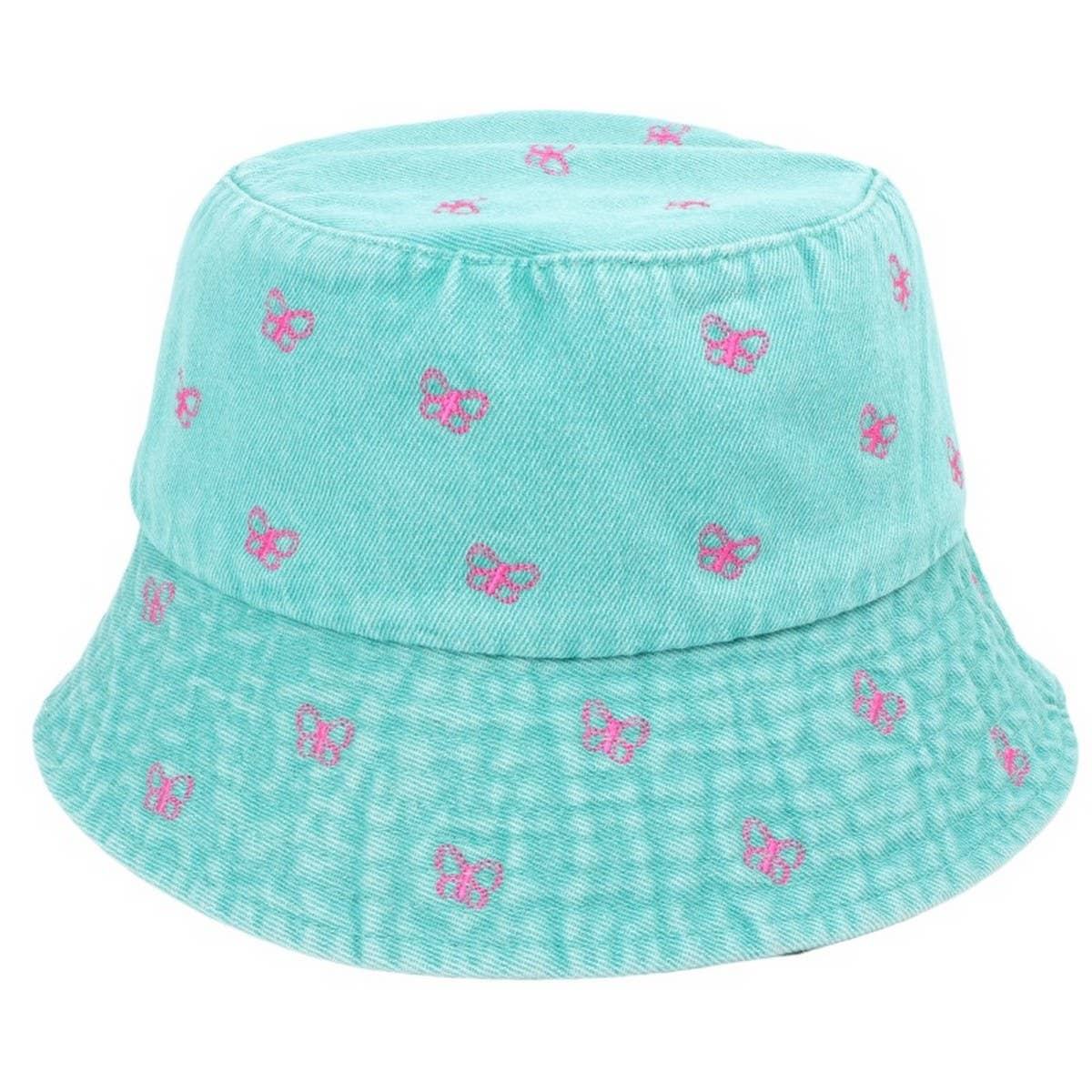 CWAH1520_VINTAGE BUTTERFLY EMBROIDERY DENIM BUCKET HAT