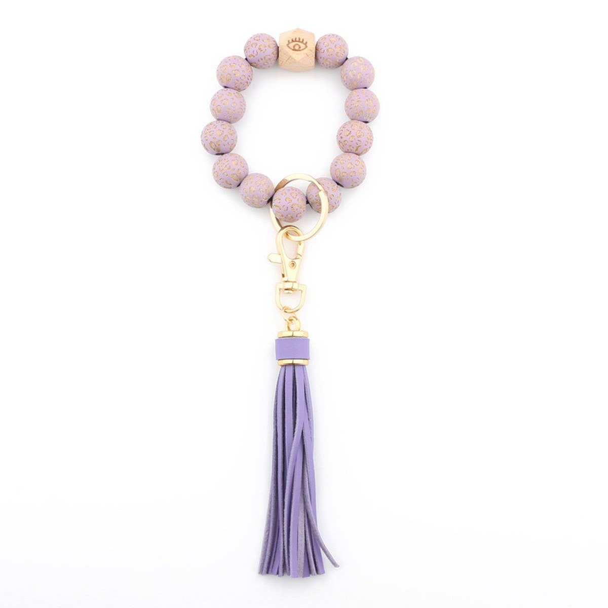 Leopard Wood Bead Bracelet Keychain with Tassel