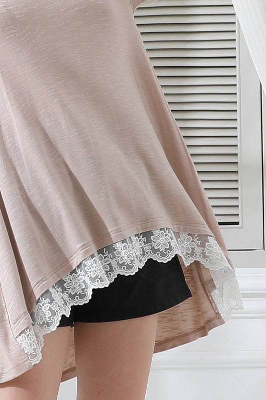 Cwttl916_Round Neck Long Sleeve Raced Hem Unblanced Tee Top