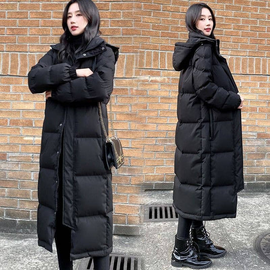 Knee-high loose thick cotton-padded jacket coat