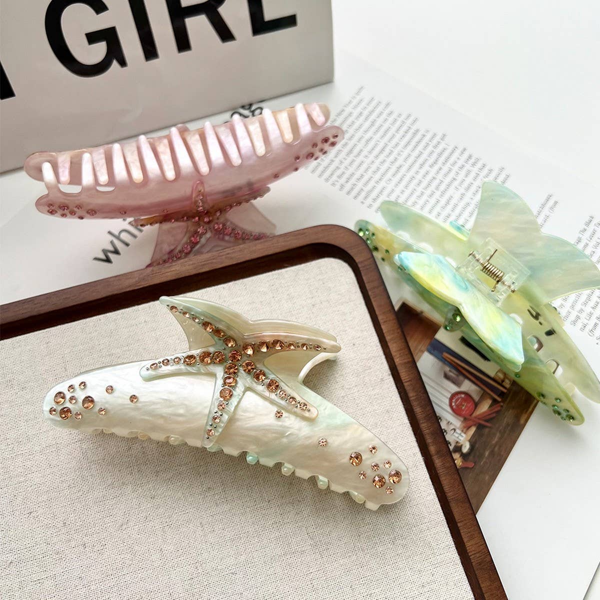 Rhinestone Starfish Hair Claw, Sweet Acetate Clip