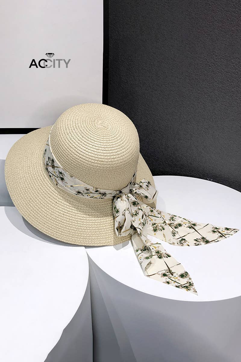 WIDE BRIM BOWKNOT  FASHION STRAW HAT_CWAH0466