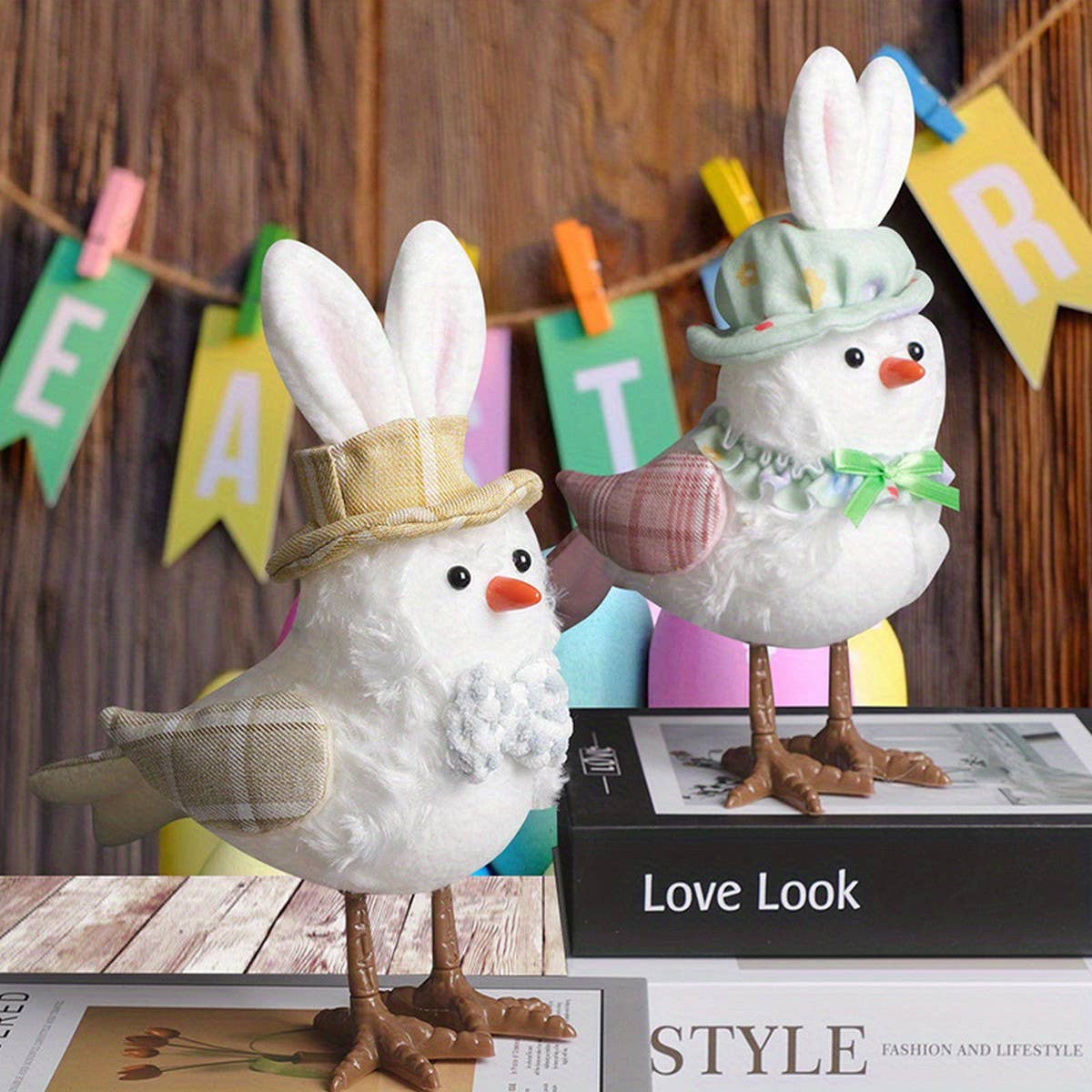 EASTER COUPLE LIGHTED YELLOW HOODED BIRD ORNAMENTS