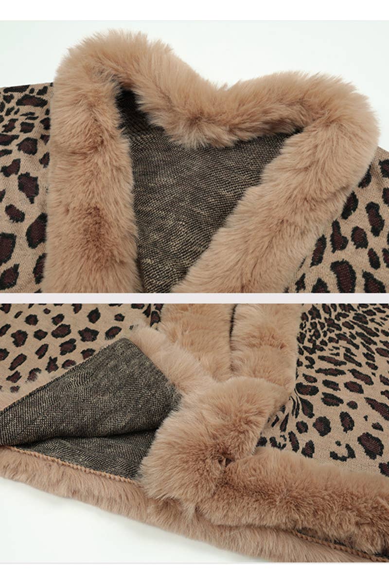 CWOCAL0348 Faux Fur Cape Open Front Cardigan Sweater