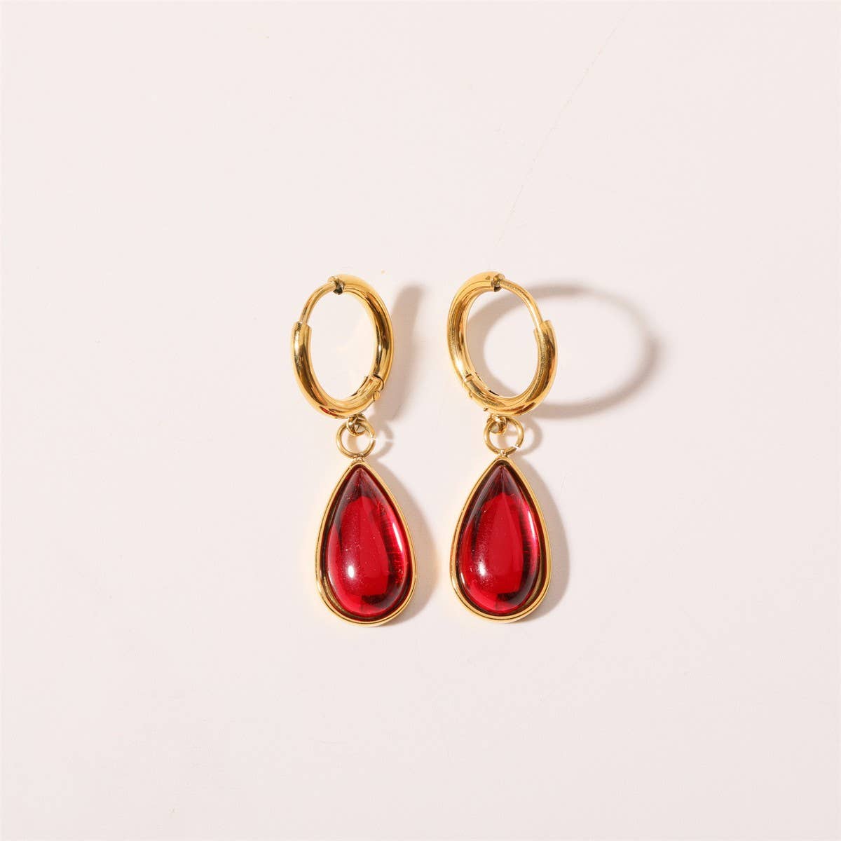 Teardrop Birthstone Earrings Gold Stainless