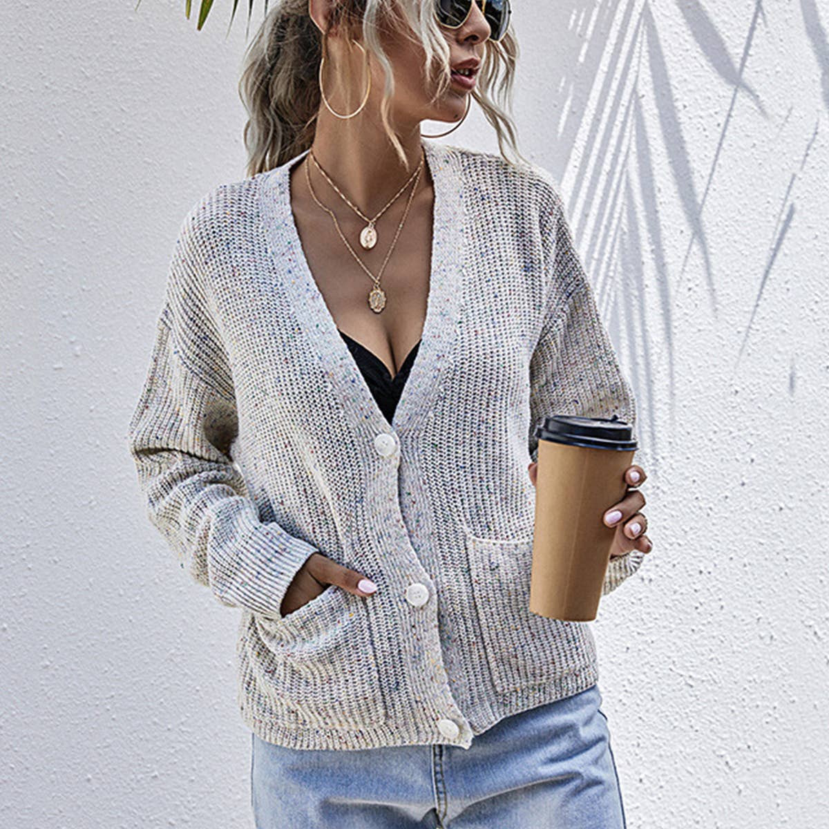V-NECK SLIM-FIT ALL-IN-ONE CARDIGAN