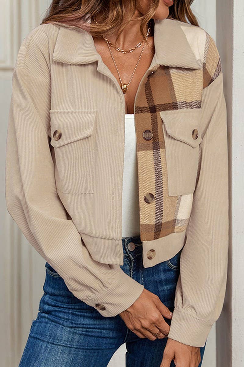 CWOCO0406_CASUAL COLORBLOCK CROPPED LAPEL JACKET