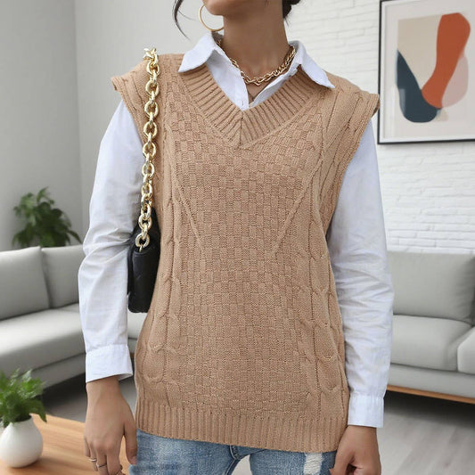 V-neck twisted knit waistcoat