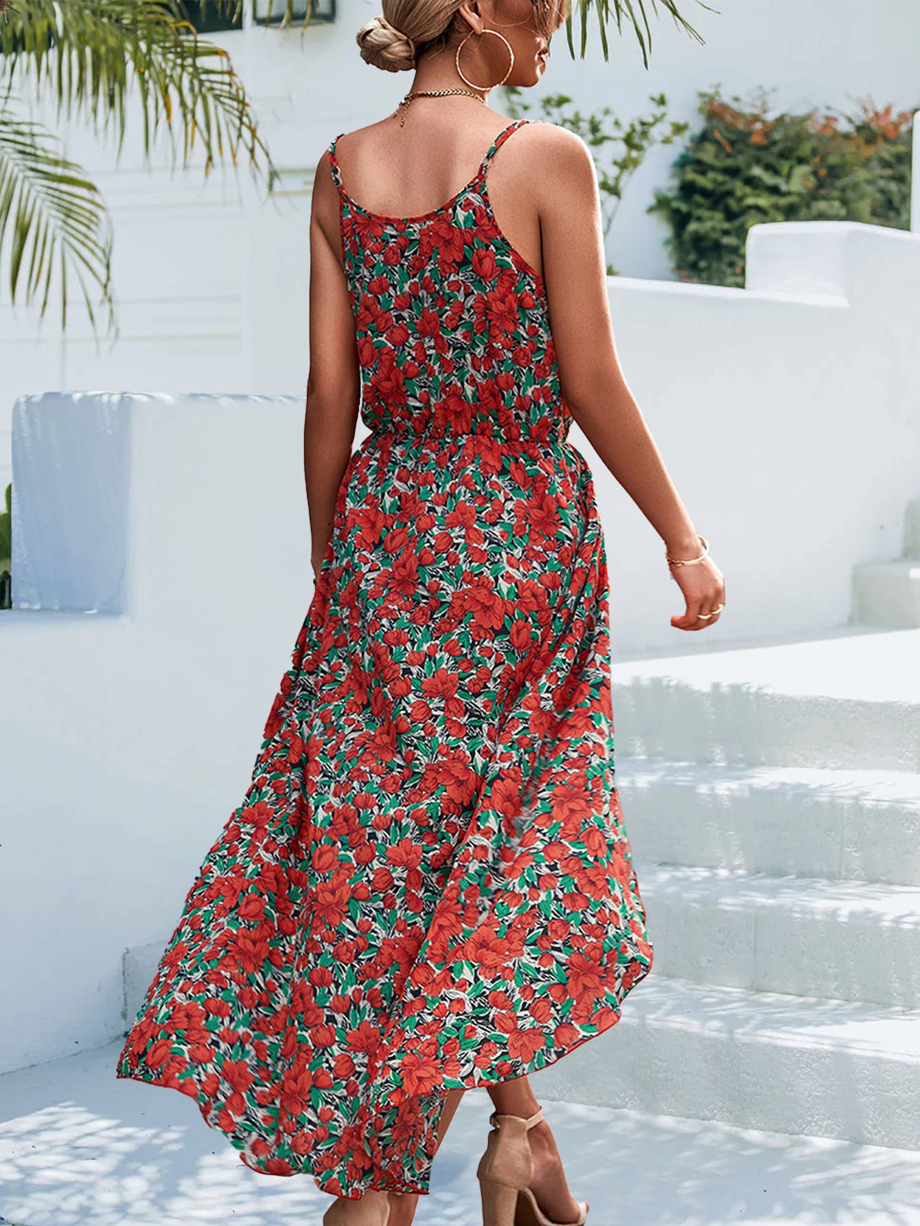 Sexy irregularly V-neck halter floral culottes