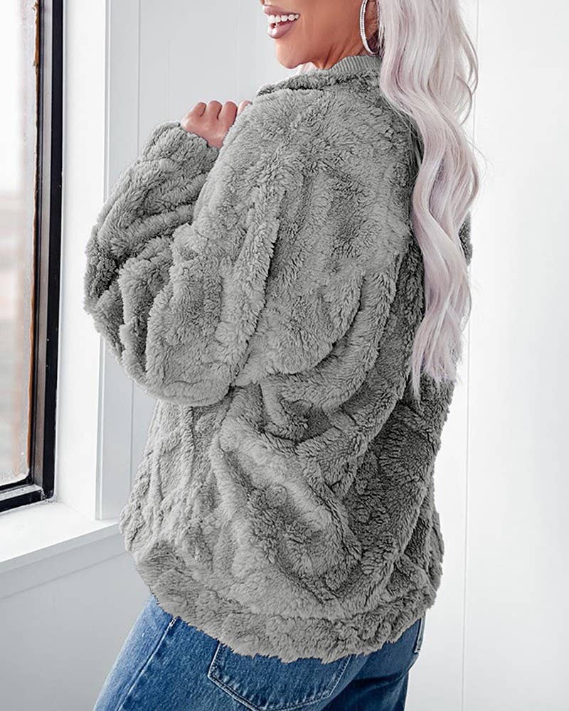 SOLID COLOR HALF ZIP COLLAR LOOSE PLUSH HOODIE