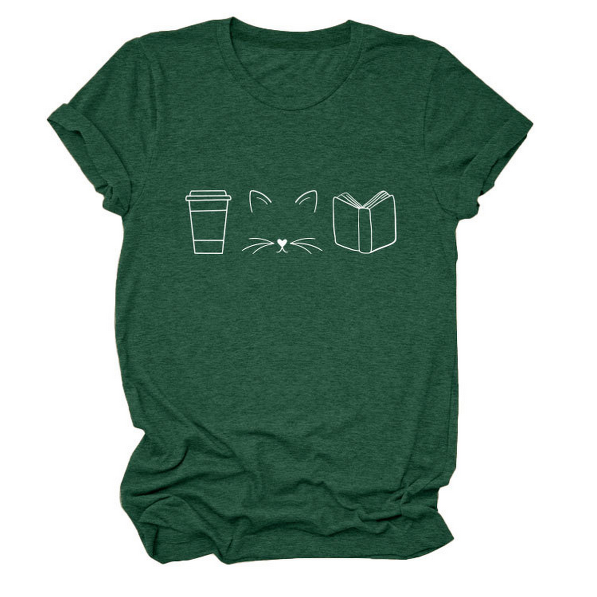 Cute Cat Line Art Tee ? Coffee Cup Print Shirt