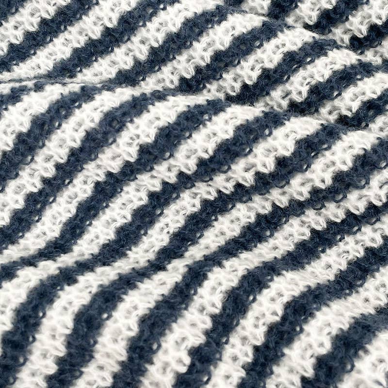 Striped off-the-shoulder sleeve knitted sweater