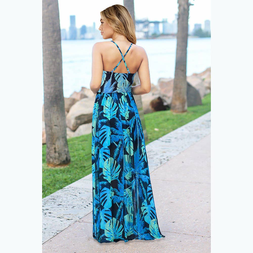 Bohemian Floral Print Spaghetti Strap Long Dress_Cwdmd5296