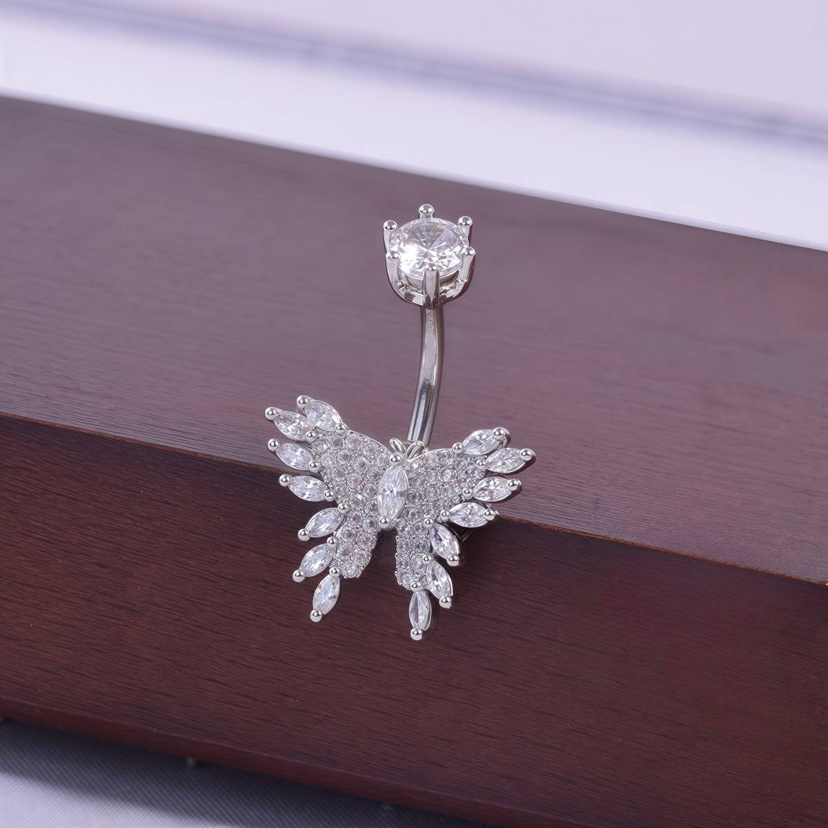 New CZ Butterfly Stainless Steel Navel Ring