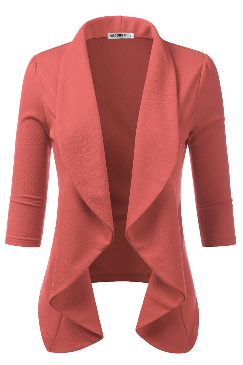 CWOBL089_Casual Work 3/4 Sleeve Open Front Blazer