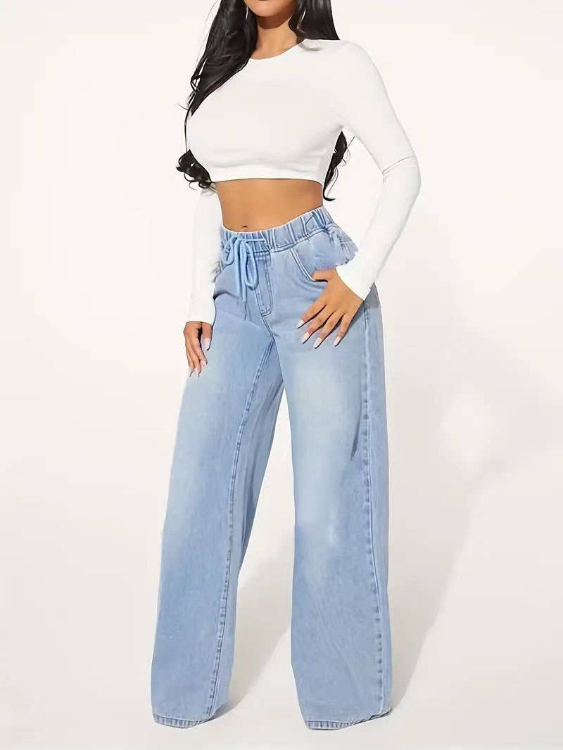 Lace-up waist-cinching straight-leg trousers