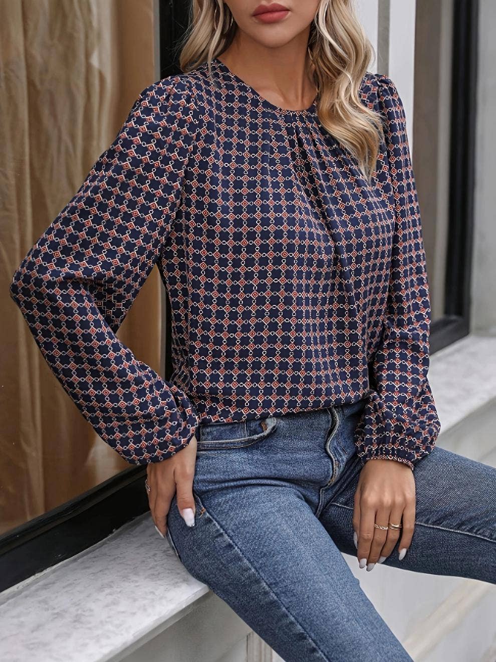 SIMPLE FASHION POLKA DOT PRINTED ROUND NECK SHIRT