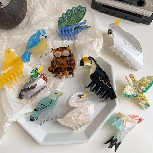 Bird Hair Claw??œAcetate Swan Peacock & Swallow Clip_CWAHA5763