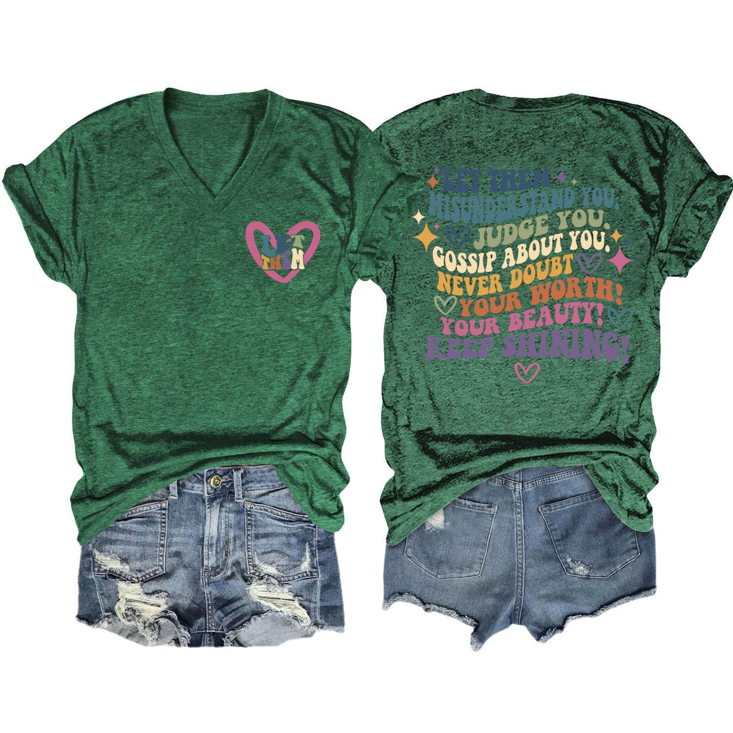 V-neck and fun letters Elegant women's T-shirt